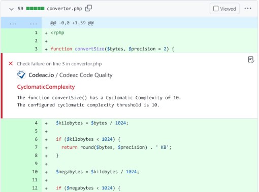 Codeac report in commit detail