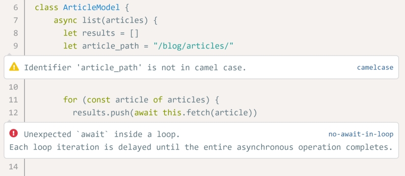Each loop iteration is delayed until the entire asynchronous operation completes. Each loop iteration is delayed until the entire asynchronous operation completes.