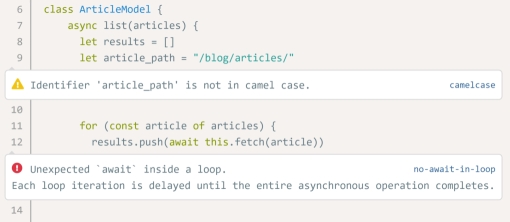 Each loop iteration is delayed until the entire asynchronous operation completes.